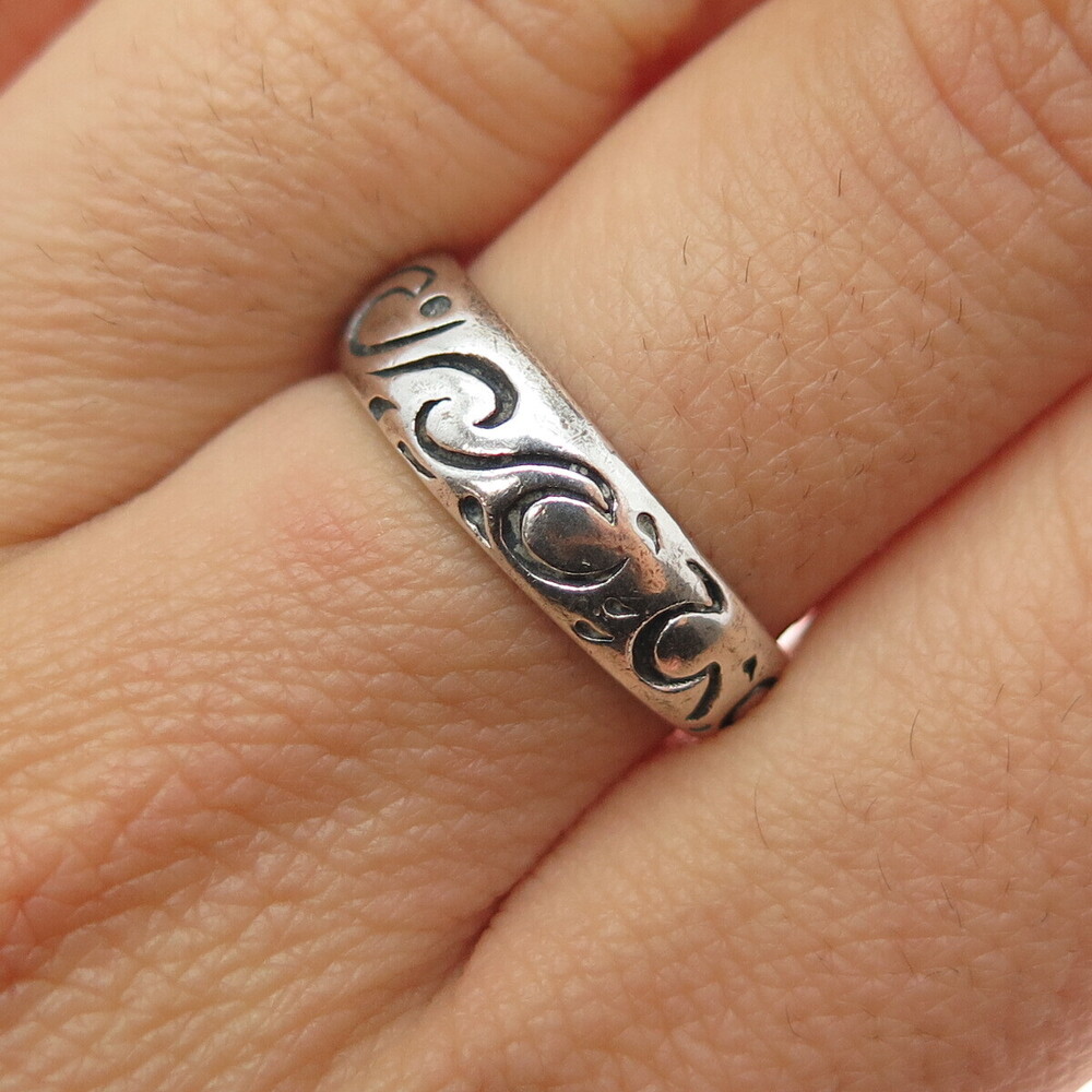 CHAPAL ZENRAY 925 Sterling Silver Vintage Wave Oxidized Band Ring Size 7.25